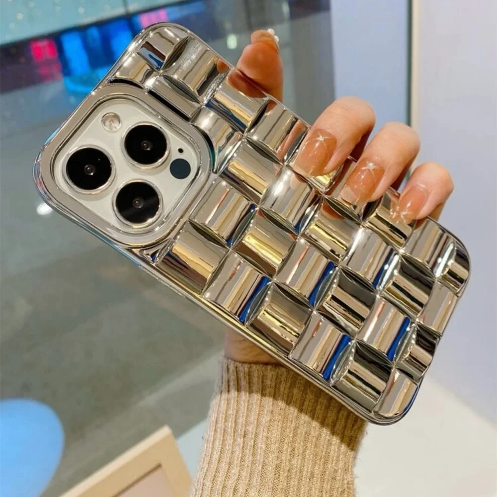 Silver Plaid Embossed IPhone 12 Pro Max Phone Case 📱🪩